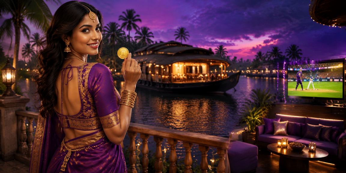 Cricket betting scene in Kerala backwaters with Indian model